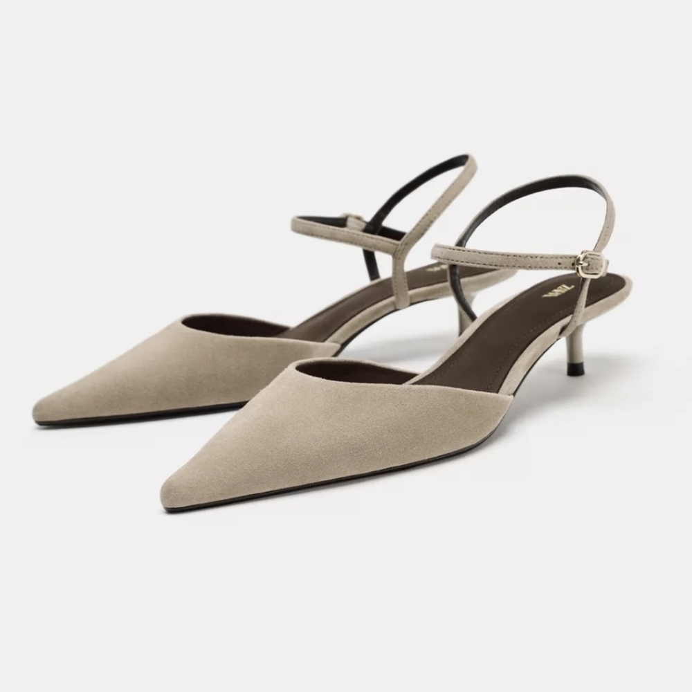 ZARA SUEDE KITTEN HEEL SLINGBACKS